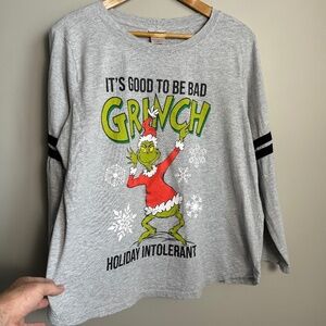 The Grinch Holiday Gray Christmas Long Sleeve T-Shirt Size 2X Good to‎ be Bad